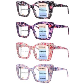 MAEOWN Progressive Multifocus Reading Glasses for Women Blue Light Blocking Oversized Square Computer Spring Hinges Readers (4 Pack Mix Color, 1.50, x)