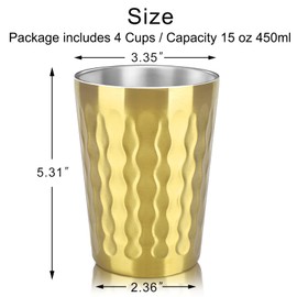 Beasea 15oz Stainless Steel Cups, 4 Pack Gold Double Wall Metal Stackable Insulated Portable Drinking Tumblers Unbreakable Shatterproof Glasses for Home Restaurant Party Camping Travelling