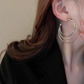 Cimenexe Bohemian Layered Circle Dangle Earrings Gold Hollow Hoop Drop Earrings Punk Metal Geometric Circle Earrings Exaggerated Circle Hoop Earrings Jewellery for Women, Zinc, No Gemstone