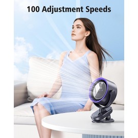 OATSBASF Portable Clip-on Fan Rechargeable, 1-100 Speeds Type-C Fan, 4000mAh Battery Operated Desk Fan with LED Display, Strong Airflow Clamp for Golf Cart Office Outdoor Travel Camping (Gray Purple)