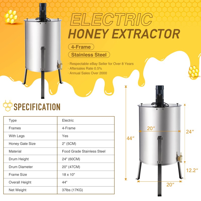 CREWORKS 2/4 3/6 4/8 Frames Electric Honey Extractor Beekeeping Equipment