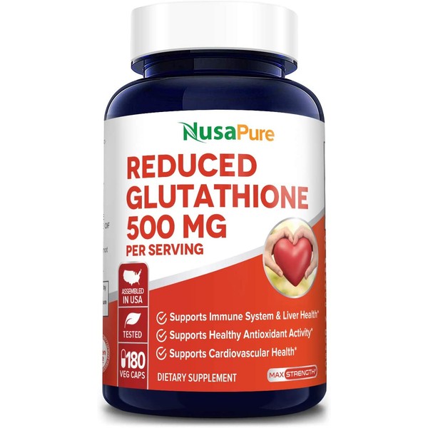 Reduced Glutathione 500 mg 180 Veggie Capsules (Vegan,Non-GMO & Gluten-Free) L-Glutathione Antioxidant Support* Liver Health Support* Supports Healthy Immune System*