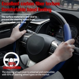 Amiss Car Carbon Fiber Anti-Skid Steering Wheel Cover, Segmented Protector, Butterfly Universal 99% Cover Interior Accessories (Blue)