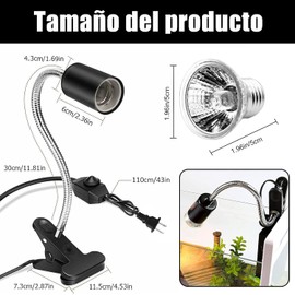 Lámpara de Calor para Reptiles, Foco Calor Lámpara para Reptiles de Tortuga E26/E27 con Interruptor Regulable, Adecuado para Lagartos, Tortugas, Serpientes, Acuarios, Plantas Acuáticas (50W)