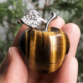 faovramulet Tiger's Eye Stone Carved Appple Figurine Sculpture Statue Healing Crystal Home Ornament Decoration 1.3" Tall