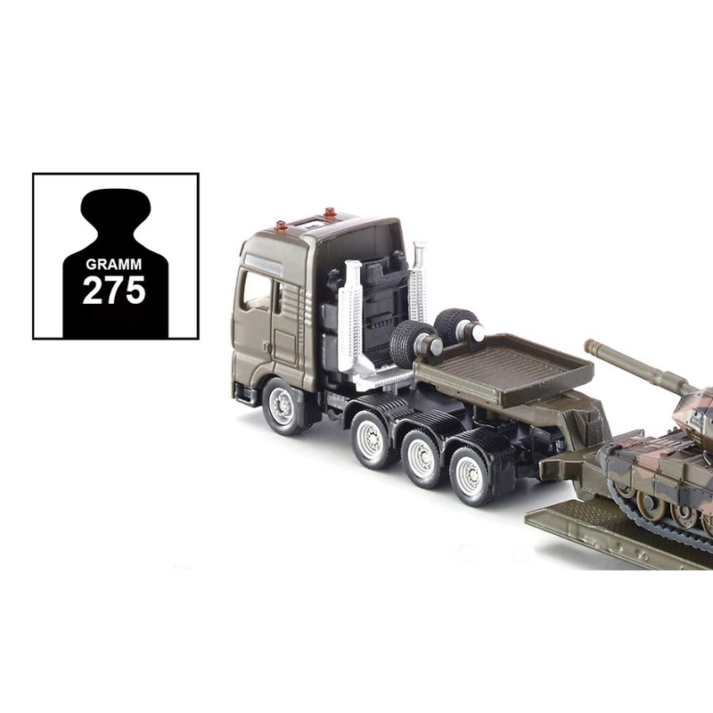 siku 1872, Tieflader mit Panzer, Metall/Kunststoff, 1:87, Abnehmbarer Auflieger, Aufkleberset