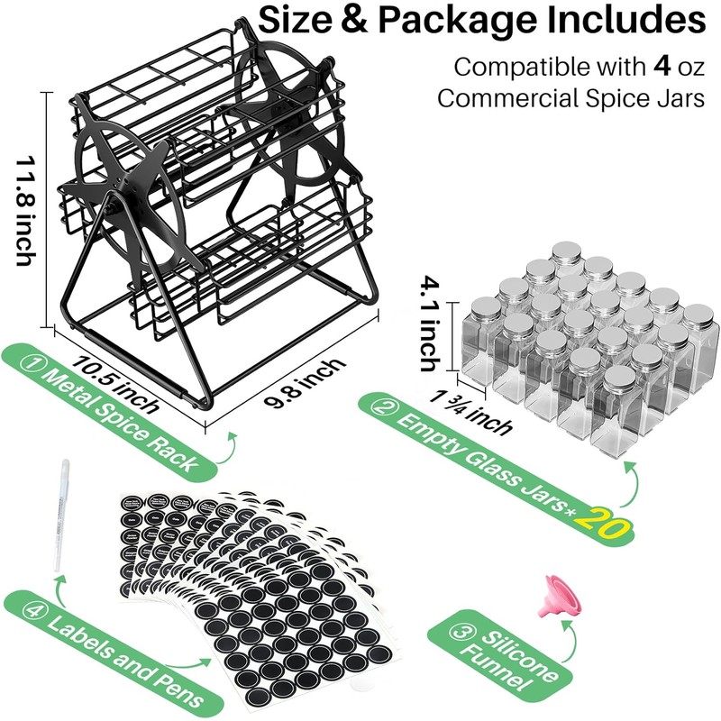 Rotating Spice Rack Organizer for Large Cabinets Kitchen Countertop with
