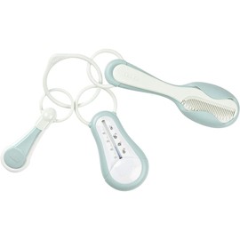 BÉABA, Care Set for Babies and Children, 1 x Bath Thermometer + 1 x Nail Clippers + 1 x Comb / Hair Brush - Blue