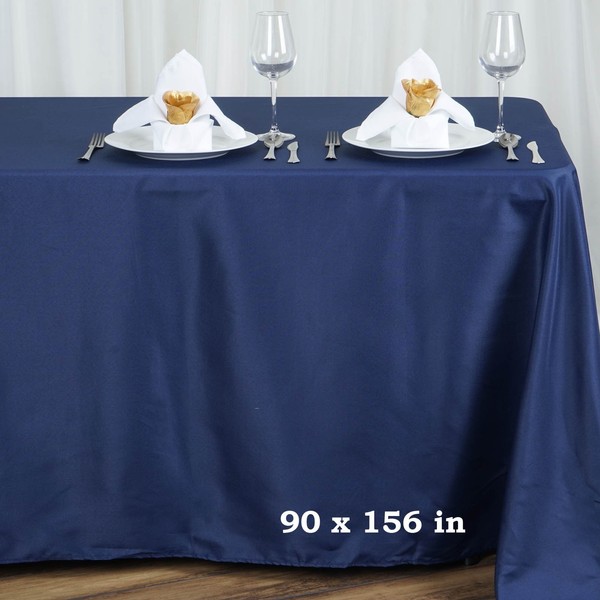 TABLECLOTHSFACTORY Navy Blue 90x156 Polyester Rectangle Tablecloths.
