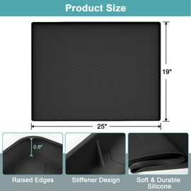 Silicone Under Sink Mat 25 x 19, Waterproof Under The Sink Mats for Kitchen, Under Kitchen Sink Mats and Protectors, Under Bathroom Sink Mat, Cabinet Liner Shelf Liner Black