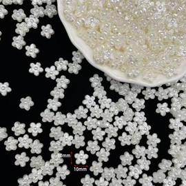200Pcs Pearl Flower Beads for Bracelet,Cute Flatback Resin Charms for Jewelry Making Bulk Decorations,DIY Phone Charms Beads,White Unique Aesthetic Beads for Crafts