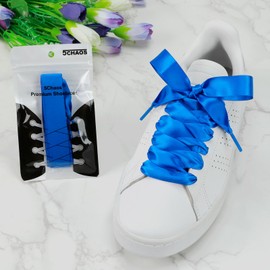 5Chaos Ribbon Satin Shoelaces, Silk Sheer Blue Boot Laces for Women Kids Girls Men, Funny Solid Color Shoestring (Royal Blue, 55" (140cm))