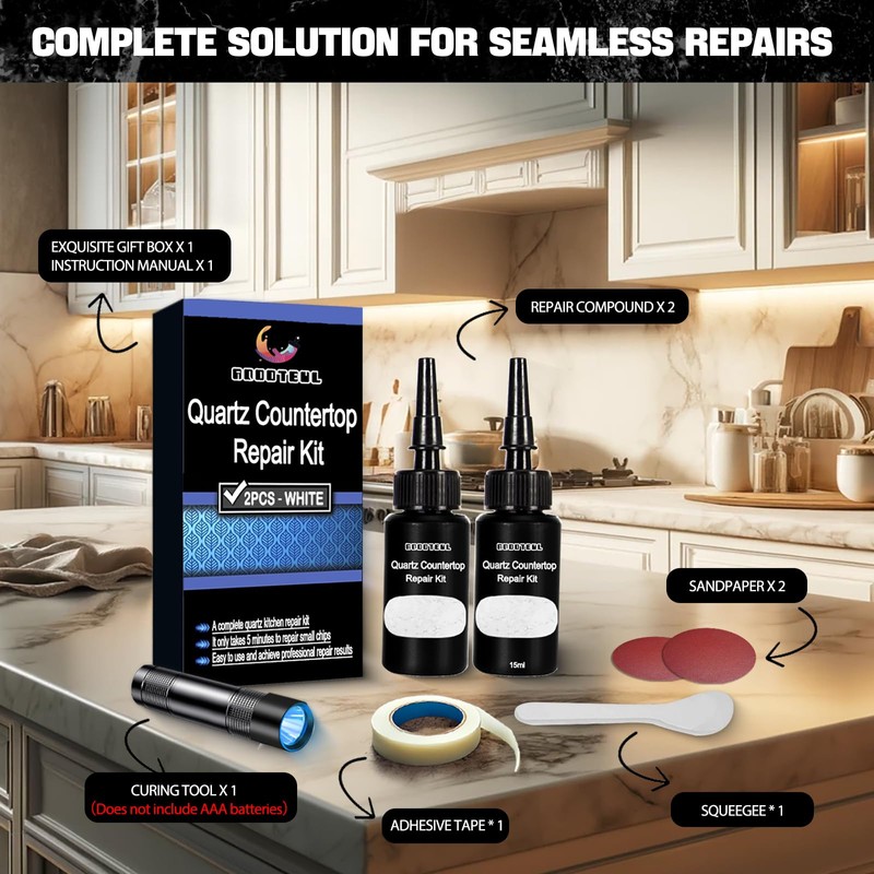 aqootbul Premium Quartz Countertop Repair Kit, 2pcs White Granite And