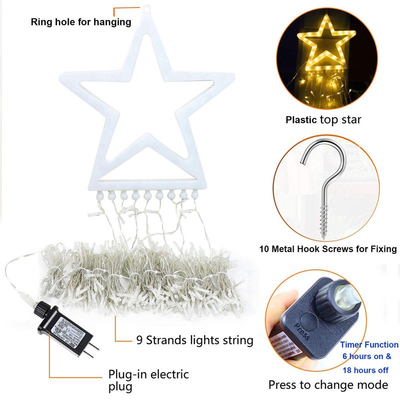 FUNIAO Outdoor Christmas Decoration Star String Lights 320 LED Waterfall