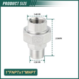 GORAGUCHI 2PCS 304 Stainless Steel Union, 1" NPT Male x 1" NPT Female, Cast Pipe joint for fuel/air/liquid/oil/gas