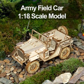 ROKR 3D Wooden Puzzle for Adults-Mechanical Car Model Kits-Brain Teaser Puzzles-Vehicle Building Kits-Unique Gift for Adults,Teens on Birthday/Christmas Day(1:18 Scale)(MC701-Army Field Car)