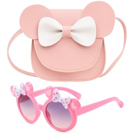 ONEST 2 Pieces Little Girls Crossbody Purses Set Toddler Mini Cute Princess Handbags Girls Sunglasses Girls Fashion Sunglass