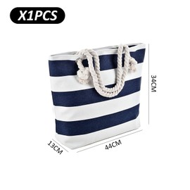 MEMOFYND 1 Piece Striped Beach Bag, Large Waterproof Clutch Bag, Striped Shoulder Bag with Rope Handle for Girls and Women, Blue and White