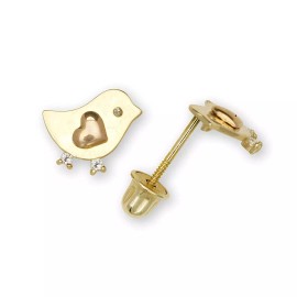 14k Yellow  Gold Bird CZ Stud Earrings