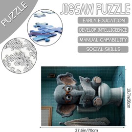 1000 Piece Elephant Go Toilet Jigsaw Puzzles for Adults Animal See Newspaper Puzzles Wildlife Go Toilet Puzzle 27×20 Inches Challenging Family Activity Games DIY Craft Puzzle for Home Decor Gifts