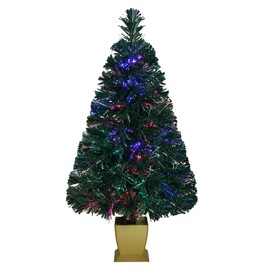 TREEDANART 32-inch Green Fiber Optic Artificial Christmas Tree with Pre-Lit Lights,Mini Tree Holiday Decor for Tabletop,Gold Base, USB Adaptor Included