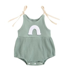 JLKGICF Newborn Baby Girl Summer Clothes Boho Rainbow Romper Spaghetti Strap Onesie One Piece Sleeveless Jumpsuit Coverall Sunsuit