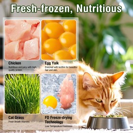 Glopawear Freeze Drying Cat Grass Egg Yolk Chicken Floss, Cat Snacks, Gently Hairballs Discharge, Reduces Gastrointestinal Buildup, 2.3oz