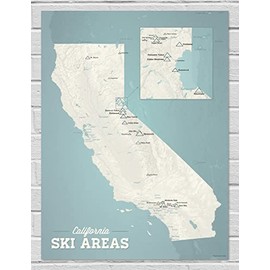 California Ski Resorts Map 18x24 Poster (Beige & Opal Blue)
