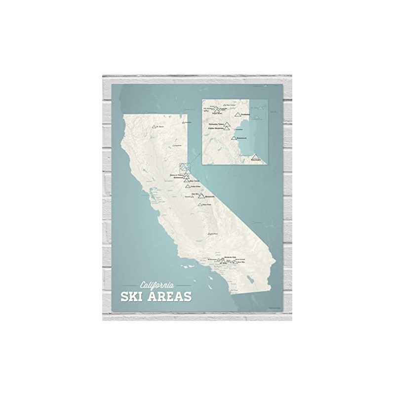 California Ski Resorts Map 18x24 Poster (Beige & Opal Blue)