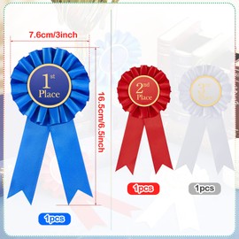 MTLEE Award Ribbon Rosette Set Satin Participation Ribbon Honorable Awards Badge Blue Red and White Prizes 1st 2nd 3rd Place Medals for Classroom Prize Science Fair Talent Show(3 Pcs)