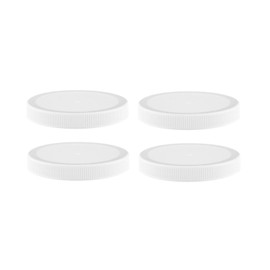 Aquanation 110mm Food Grade Safe Plastic (PP) White Ribbed (Matte Top) Canning Lids Fermenting Wide Mouth Glass Jar Plastic Container Caps with Pressure Sensitive Liner Made in USA (4)