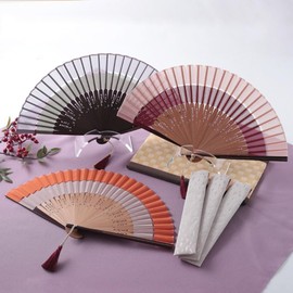 Osaka Choseido Folding Fan, Women's, Stylish, Business, Folding Fan Bag, Handkerchief Set, crimson plum