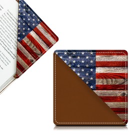 AFYEWKC Cute Leather Bookmarks, Fun Triangle Making Corner Bookmark, Book Accessories for Reading Book Lovers, Unbreakable Page Markers for Women Men Retro Wood American Flag