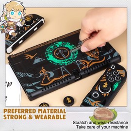 DLseego Grip Case Controller for Switch OLED Console 2021, Durable Anti-Slip Shock-Absorption Protective Soft Case with 4 PCS Comfortable Thumb Grips Caps for Joycon Controllers - Black Sword