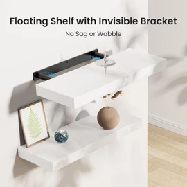 AMADA HOMEFURNISHING Floating Shelves, Wall Shelves for Bathroom/Living Room/Bedroom/Kitchen Decor, White Shelves with Invisible Brackets Set of 3 - AMFS08