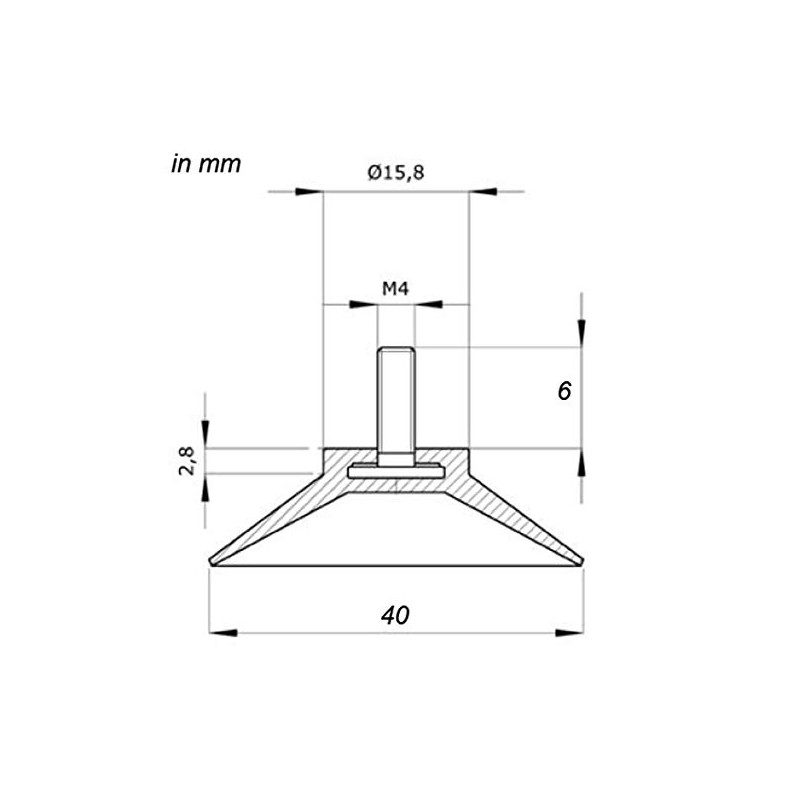 4 x suction cup ø 40mm with M4 Thread V2A,