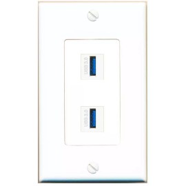 Wallplate City 2 Port 1 Gang Jack Face Plate Cover Cable Plastic 2 USB-3 Wall Plate