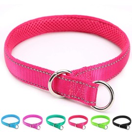 Mycicy Reflective Dog Choke Collar, Soft Nylon Training Slip Collar Suitable for Dog Weight Around 20-38 pounds (5/8" W x 15.5" L, Pink Collar)