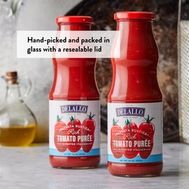 DeLallo Classic Passata Rustica Rich Tomato Puree, 24 oz. Jar, (3 Pack), Made in Italy, All Natural, Gluten Free, Kosher, Made with Rich Italian Plum Tomatoes, Tomato Sauce for Pasta, Soups, and Stews
