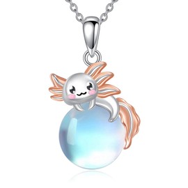 VONALA Axolotl Moonstone Necklace S925 Sterling Silver Animal Pendant Jewelry Gifts for Friend Women