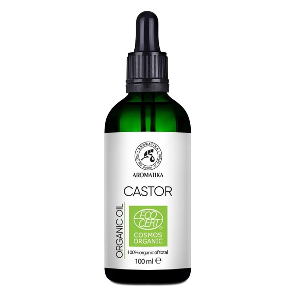 Organic Castor Oil 100 ml - Ricinus Communis - Cold Pressed - 100% Natural Pure Castor Oil in Light Protection Glass Bottle with Pipette - Base Oil - Organic Oil for Hair and Skin