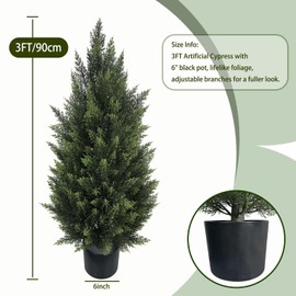 3FT Artificial Cedar Topiary Trees (2-Pack) - UV Protected Faux Pine Christmas Trees for Porch & Garden, Realistic Tall Potted Fake Plants, Ideal Housewarming for Home Decor