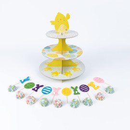 3 Tier Easter Cupcake Stand Muffin 100 Mini Case 10 Toppers Egg Kids Tea Party
