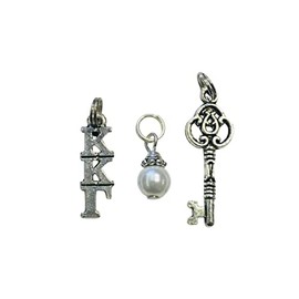 Sorority Greek Kappa Kappa Gamma KKG Essential Trio of Charms - lavaliere, key mascot, white glass pearl dangle