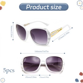 5pcs Womens Oversized Polarised Sunglasses, Vintage Fashion Square Sparkling Frame UV Protection Ladies Sunglasses for Gatherings, Beaches, Parties, Shopping