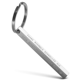 Fabach Cuboid Keyring "Fahre nie schneller als Dein Schutzengel fliegen kann” - Cuboid Car Key Chain "Drive Carefully" made of Stainless Steel - Stick Pendant with Guardian Angel Engraving, silver