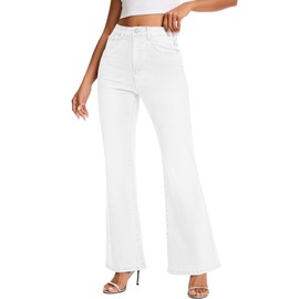 Wanduyini High Waist Flare Jeans for Women Stretchy Vintage Washed Bell Bottom Slim Bootcut Jeans Denim Pants (White, XL)