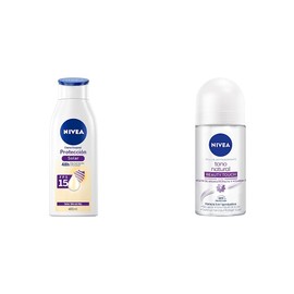 NIVEA Crema Corporal Humectante Protección Solar (400 ml) + Desodorante Aclarante para Mujer Tono Natural Beauty Touch (50 ml)