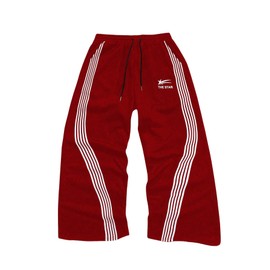 QJQ Men's Wide Leg Baggy Sweatpants Vintage Y2K Striped Track Pants with Pockets Casual Streetwear Red Small