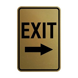 Signs ByLITA Portrait Round Exit Right Arrow Sign with Adhesive Tape, Mounts On Any Surface, Weather Resistant, Indoor/Outdoor Use (Brushed Gold) - Small